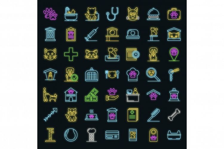 Pets hotel icons set vector neon example image 1