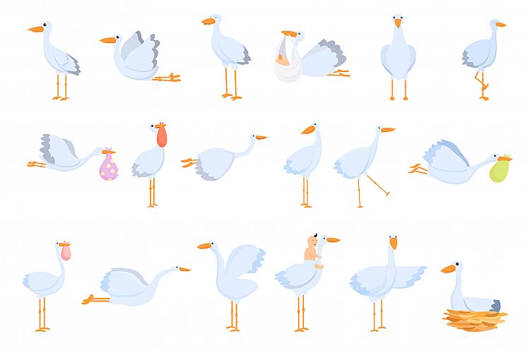 Stork icons set, cartoon style example image 1