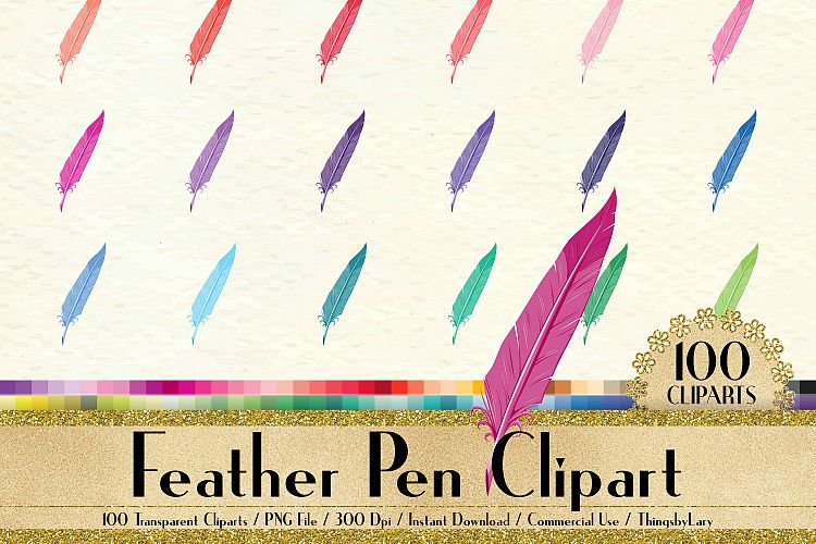 100 Antique Feather Pen Clip Arts, Antique, Retro, European