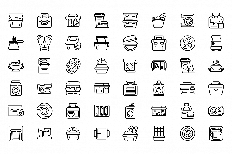 School breakfast icons set, outline style example image 1