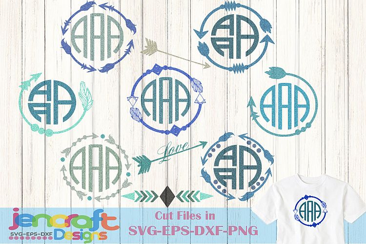 Boho Arrow SVG Monogram Frames Svg, Eps, Dxf, Png