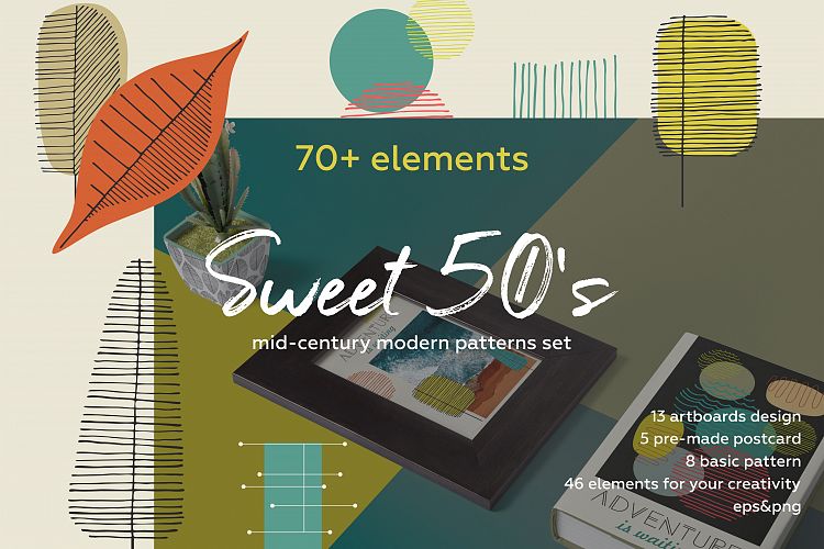 Fall in retro 50s! Vintage hand drawn patterns set