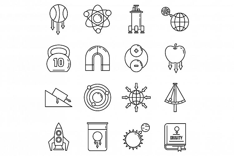 Gravity force icons set, outline style example image 1