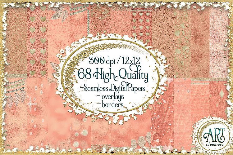 Luxury Rose Gold Glitter Seamless Digital Papers,Borders Set