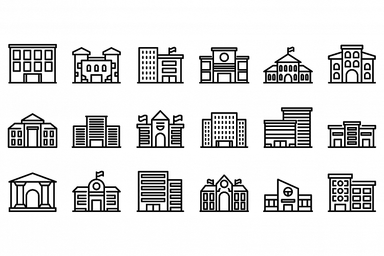 Campus icons set, outline style example image 1