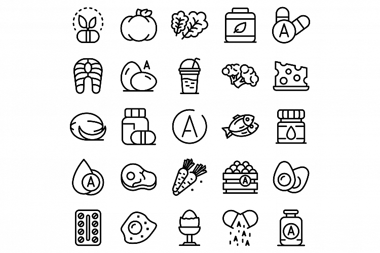 Vitamin a icons set, outline style