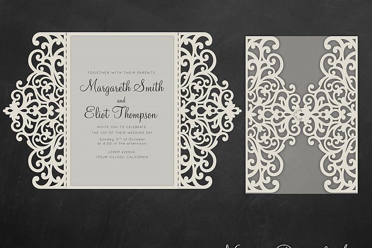 Gate fold wedding invitation , 5x7, Cricut Template, Quinceanera card - SVG, DXF, Cricut, Silhouette Cameo
