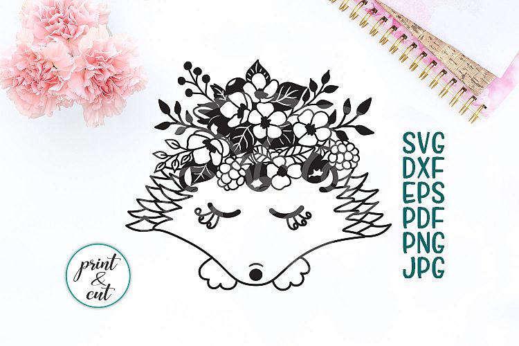 Download Hedgehog face with bouquet of flowers svg dxf cutting file ...