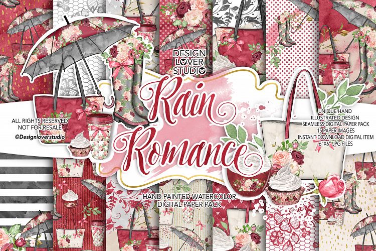Rain Romance digital paper pack