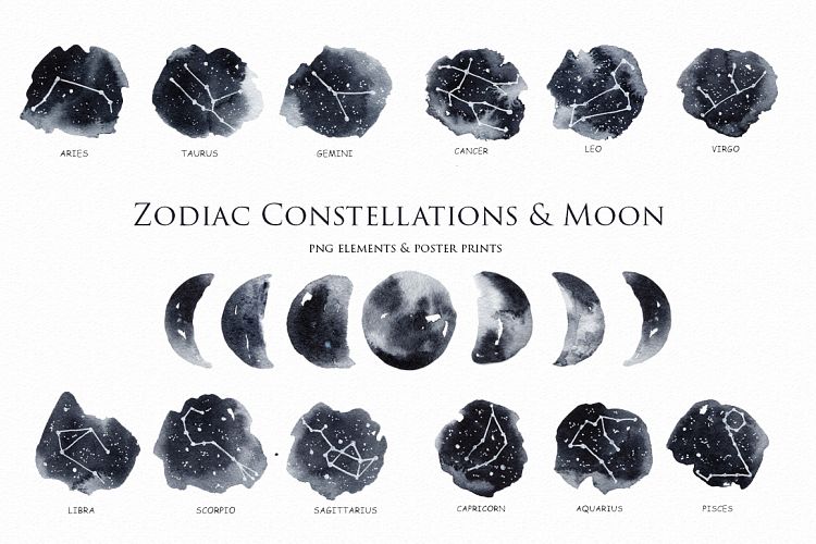 Zodiac Constellations & Moon clipart