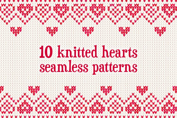 10 knitted hearts seamless patterns