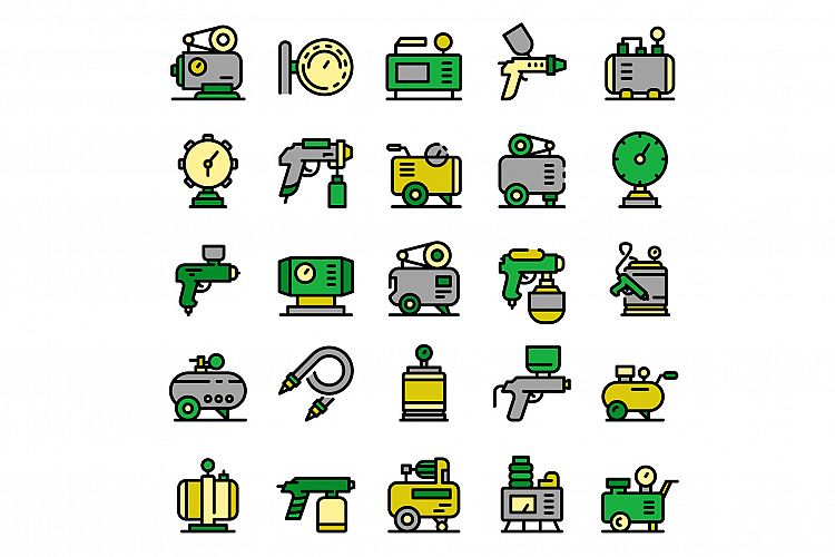 Air compressor icons set, outline style example image 1