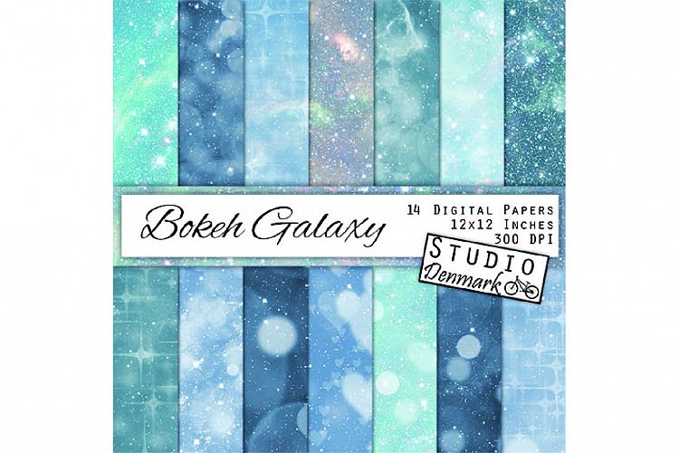 Bokeh Galaxy Digital Paper - Blue and Green Night Sky