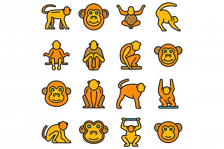 Gibbon icons set vector flat example image 1