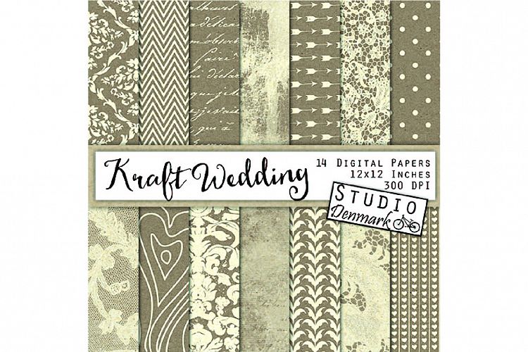 Kraft Wedding Digital Paper -Pretty Kraft Lace