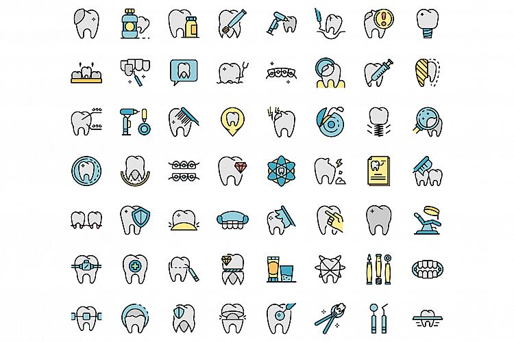Tooth restoration icons set vector flat example image 1