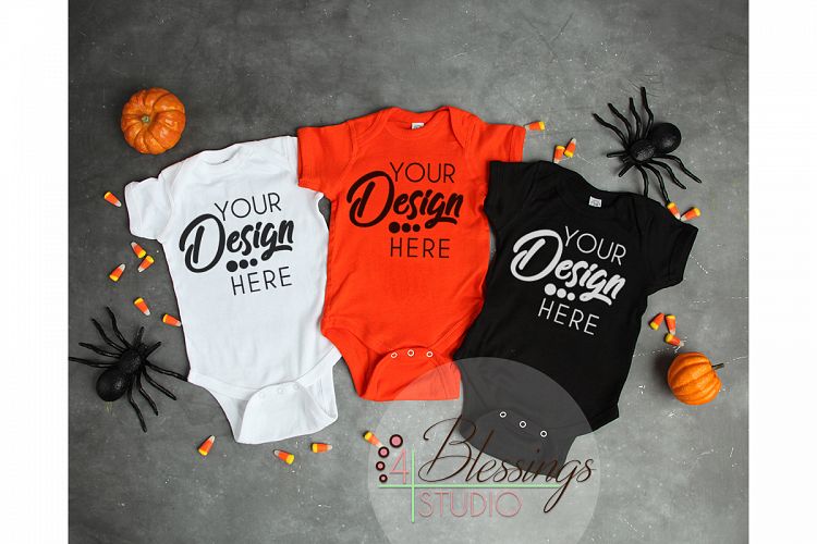 Halloween Mockup White Black Orange One piece bodysuit Fall