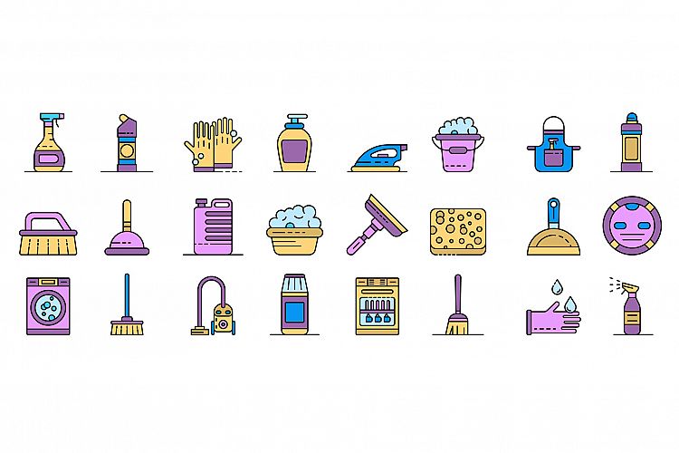 Cleaner equipment icons set vector flat example image 1