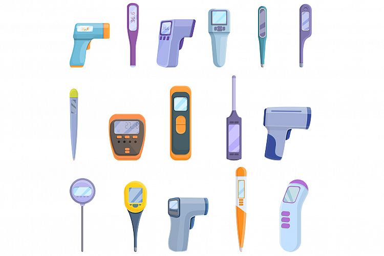 Digital thermometer icons set, cartoon style example image 1