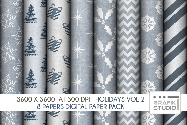 8 Christmas Holiday Digital Pattern Paper Vol 2