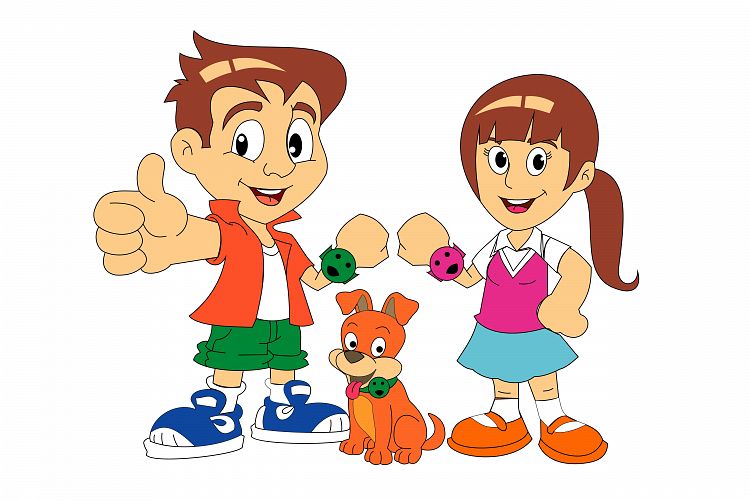 Kids and Dog Cartoon Vector