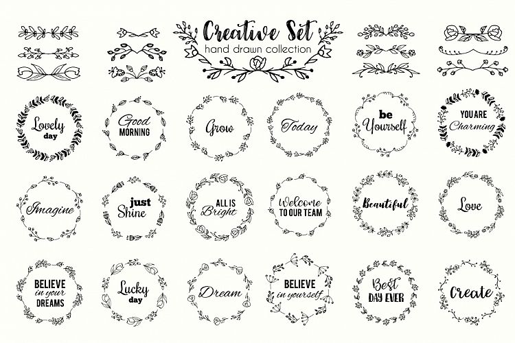 Floral wreath and flourishes set. Vector illustration