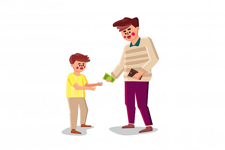 Father Gives Money Little Son For Purchases Vector example image 1