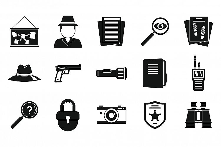 Crime investigator icons set, simple style example image 1