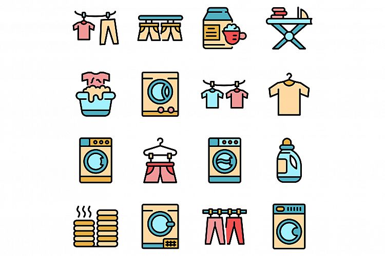 Tumble dryer icons set vector flat example image 1