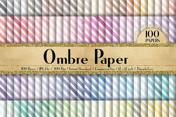 100 Watercolor Diagonal Striped Digital Papers 12 x 12 inch