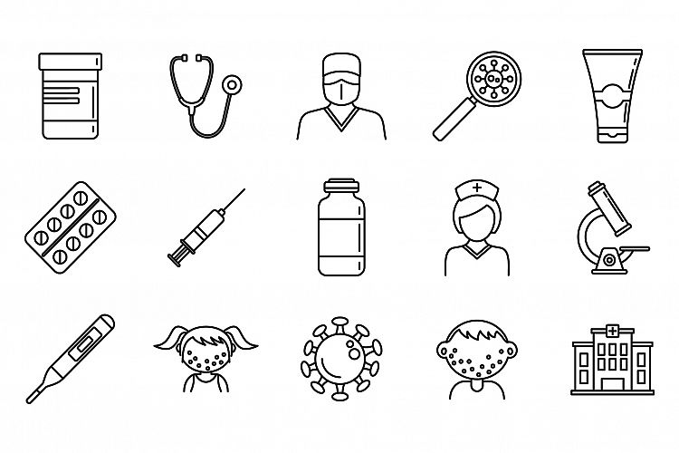 Health chicken pox icons set, outline style