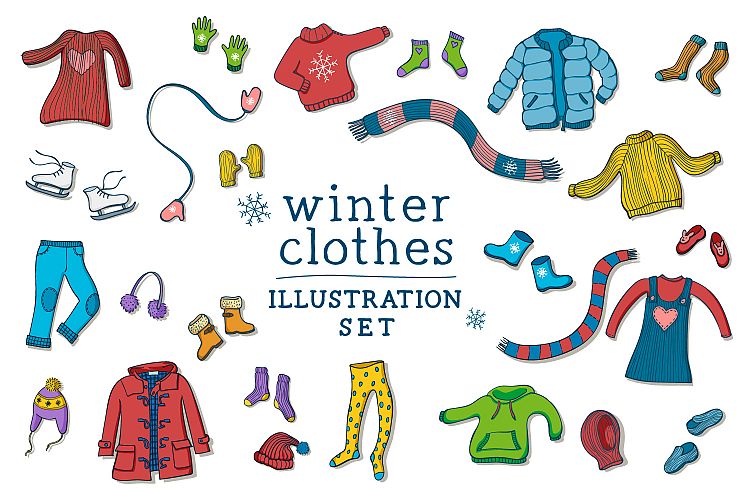 Winter clothes illustration set
