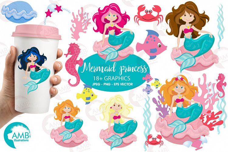 Mermaid Princess clipart, graphics, illustrations AMB-818