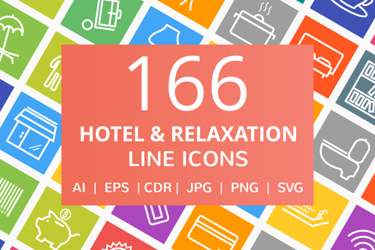 166 Hotel   Relaxation Line Multicolor B/G Icons