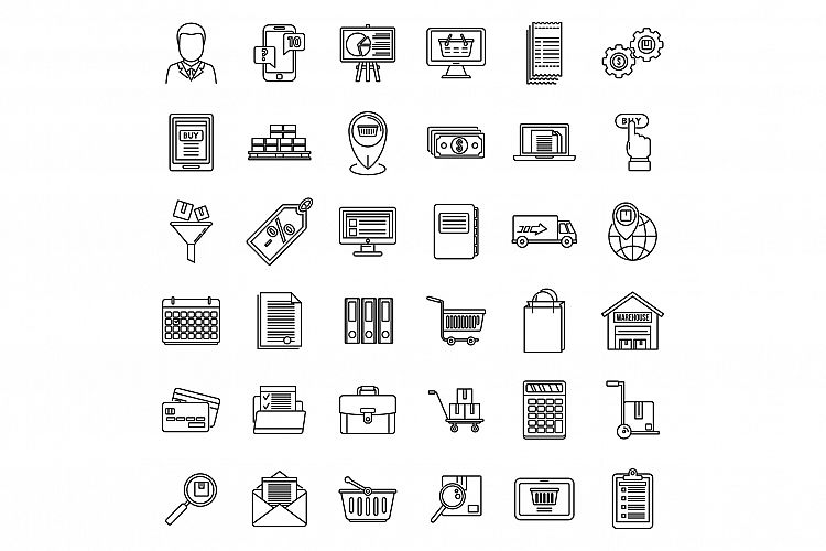 Purchasing manager sell icons set, outline style example image 1