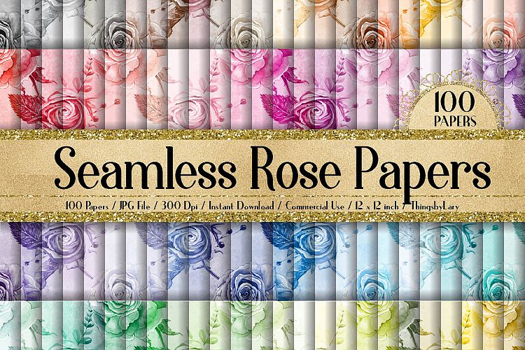 100 Seamless Watercolor Wedding Rose Digital Papers