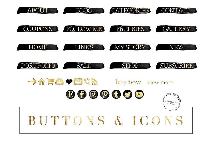 Black and Gold Blog Design Kit - Website Navigation Buttons