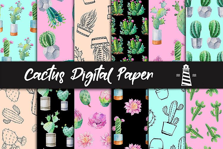 Watercolor Cacti Digital Paper