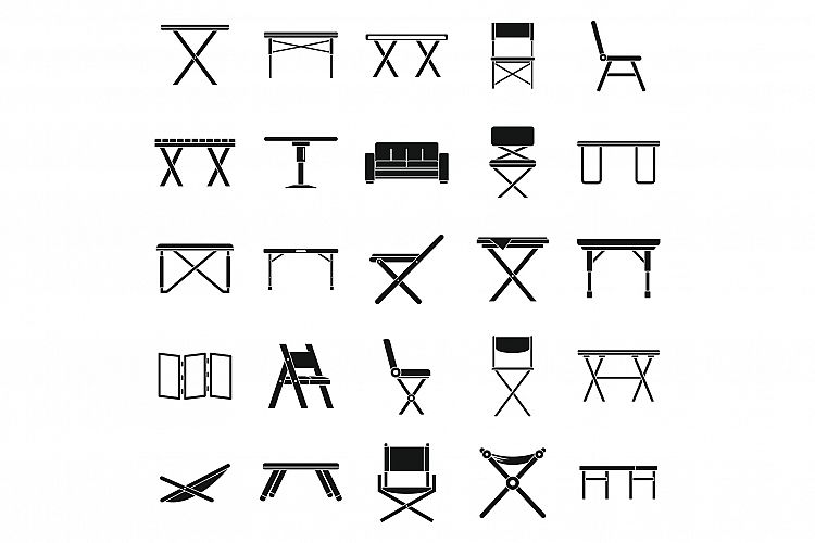 Home folding furniture icons set, simple style