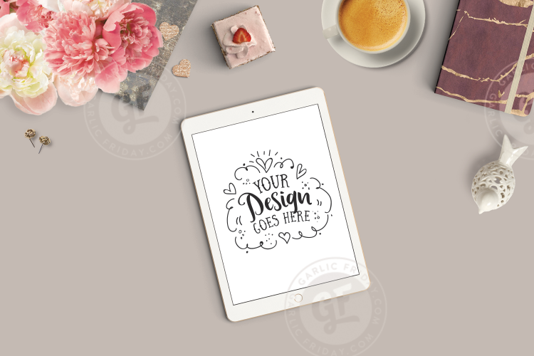 Feminine iPad Mockup - Burgundy Styled Desktop Scene