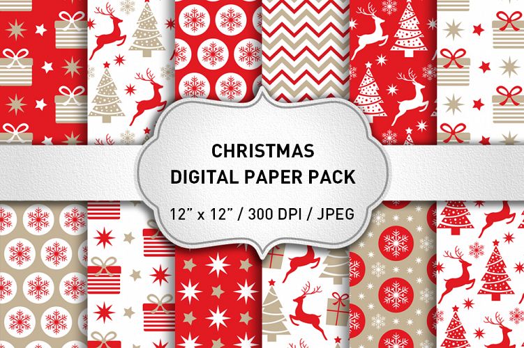 Red Christmas Digital Paper Pack / Backgrounds / Scrapbooking / Patterns / Printables / Card Making