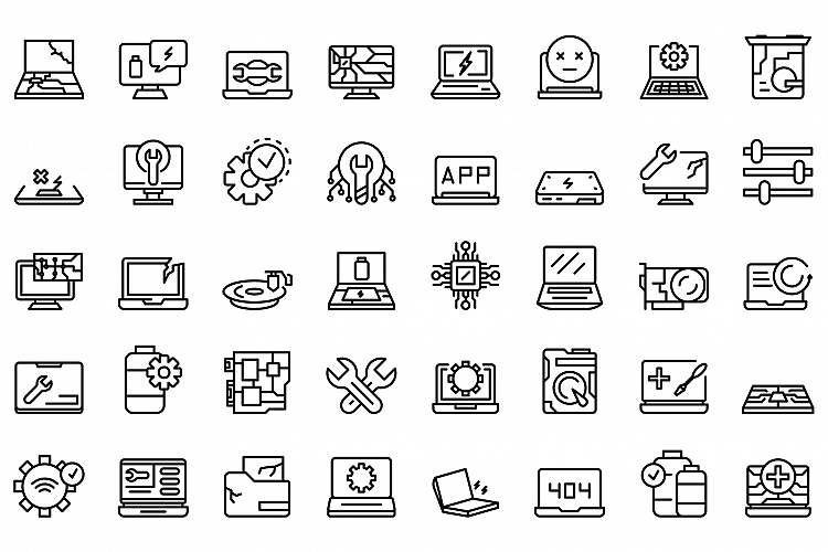 Laptop repair icons set, outline style example image 1