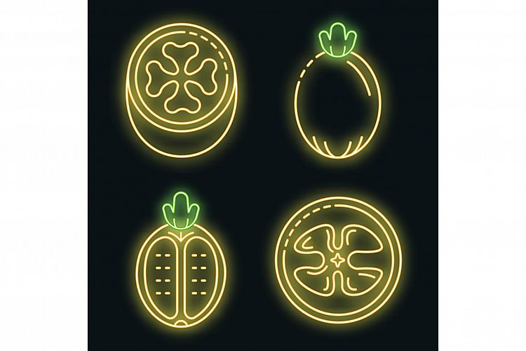 Feijoa icons set vector neon example image 1