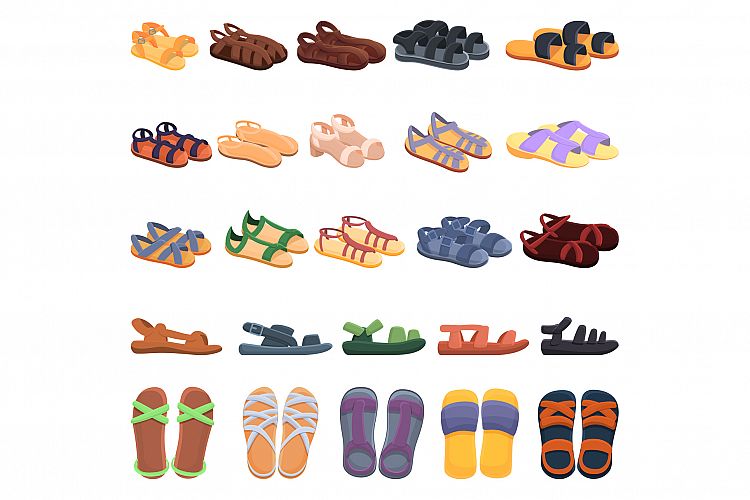 Sandals icons set, cartoon style example image 1