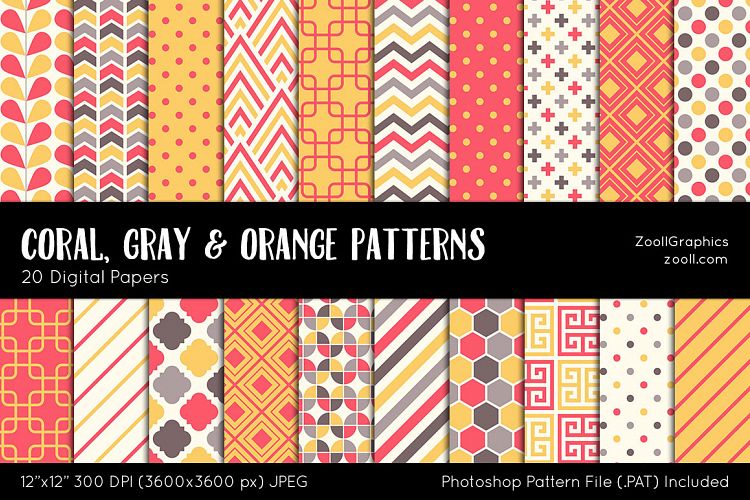 Coral, Gray And Orange Digital Papers