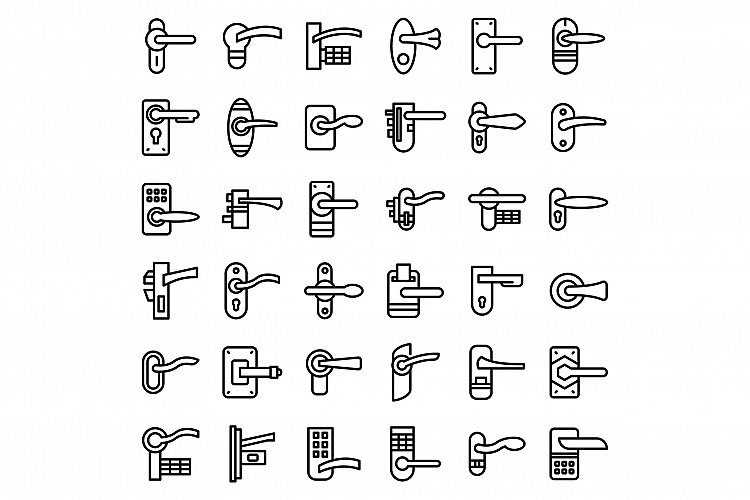 Door handles icons set, outline style example image 1