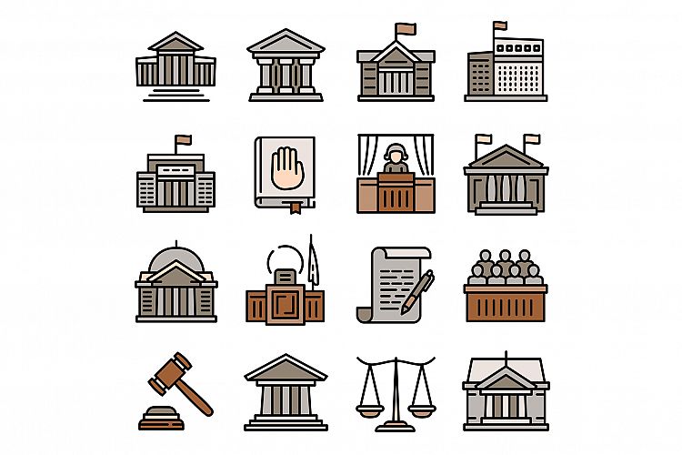 Courthouse icons set, outline style example image 1