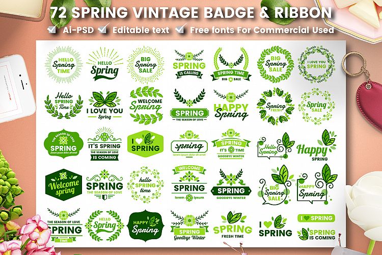 72 SPRING VINTAGE BADGE & RIBBON