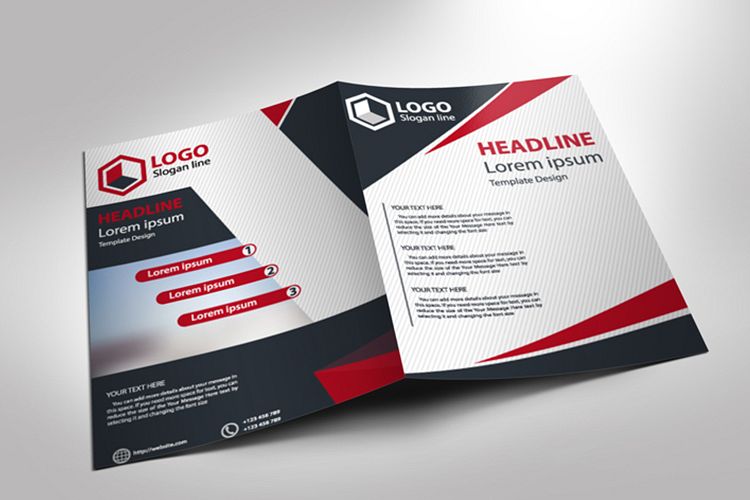 Corporative Business bi-fold Brochure Vector Template