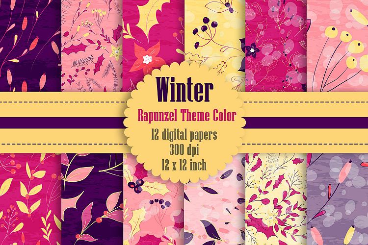 12 Winter Floral Digital Papers in Pink and Purple Theme